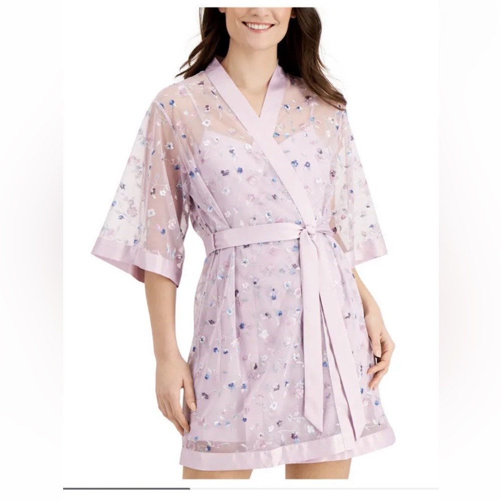 INC International Concepts Lily Sheer Embroidered Wrap Robe/size Large/NWT